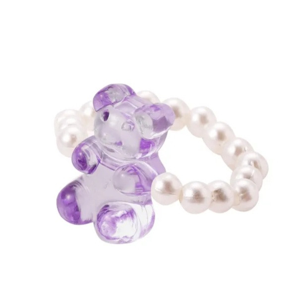 Кольцо с мишкой фиолетовое с бусинками, размер универсальный Киев - изображение 1