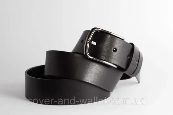 Классический мужской ремень батал черного цвета из цельной итальянской кожи до 140 см Grande Pelle Киев