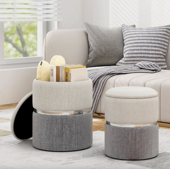 Пуф Costway Rosana велюровий комплект 2 штуки сірий Киев - изображение 7