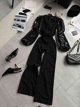 Жіночий стильний вечірній прямий комбінезон  креп дайвінг+пайєтка Одеса