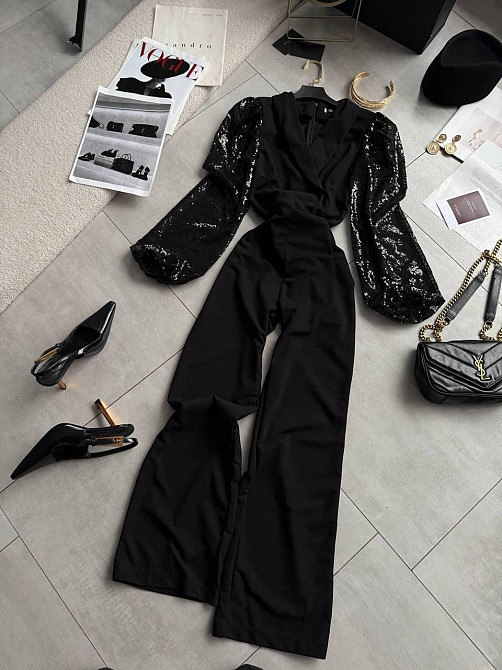 Жіночий стильний вечірній прямий комбінезон  креп дайвінг+пайєтка Одеса - фото 6