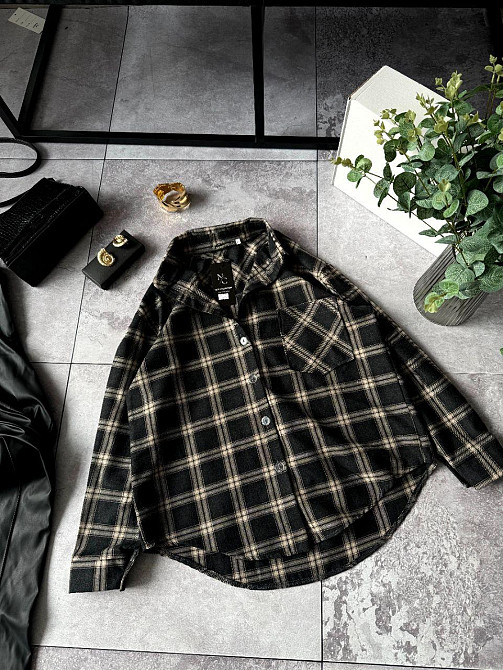 Женская повседневная оверсайз рубашка в клетку фланель 100% коттон Черный, 42/46 Одесса - изображение 3