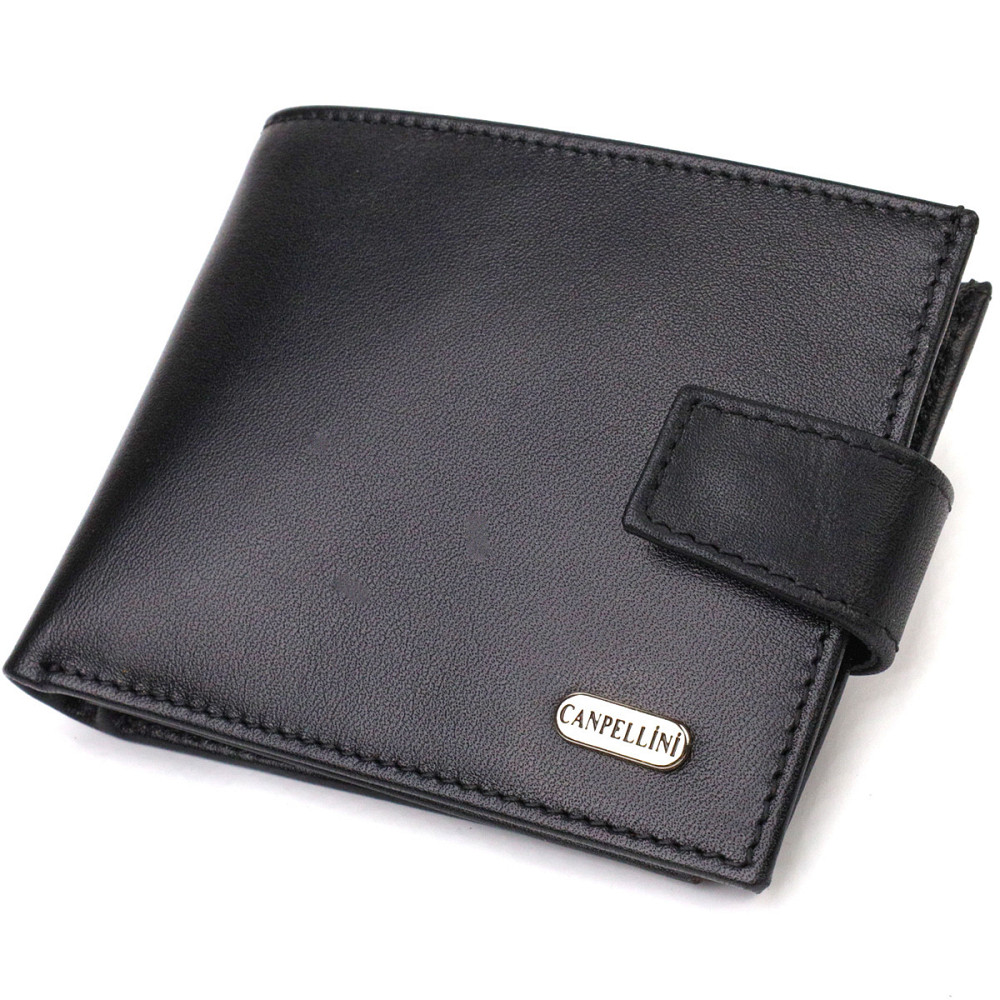 Класичне портмоне для чоловіків з натуральної гладкої шкіри CANPELLINI 21882 Чорне Київ - фото 1