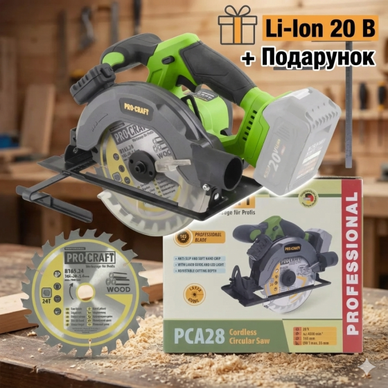 Акумуляторна циркулярна пила  Procraft 165 мм,Акумуляторна дискова пила PCA28   без АКБ та ЗУ Львів