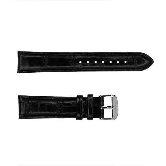 Ремешок для часов 20 мм Кожаный черный-серебро SBR Киев