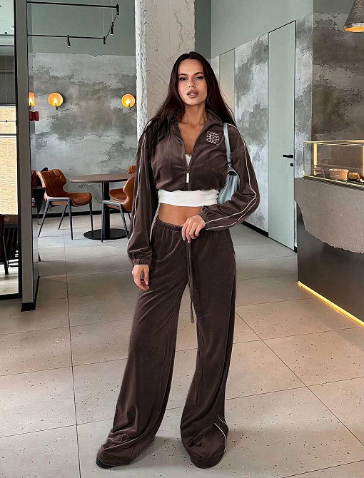 Стильний жіночий велюровий костюм-двійка Шоколадний, 42/46 Одеса - фото 2