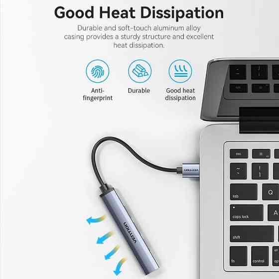 Хаб USB 3.0 -> 1xUSB 3.0/3xUSB 2.0, 0.15м, 5 Гбіт/с, Grey Vention Винница