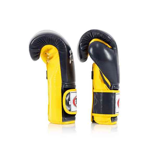 Боксерські рукавиці Fairtex BGV9 Mexican Blue/Yellow 12 унцій (бинти в комплекті) Каменское