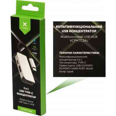 Концентратор Vinga Type-C to 4K HDMI+USB3.0+PD aluminium (VCPHTC3AL) Вінниця