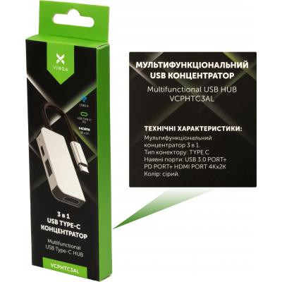 Концентратор Vinga Type-C to 4K HDMI+USB3.0+PD aluminium (VCPHTC3AL) Вінниця - фото 3
