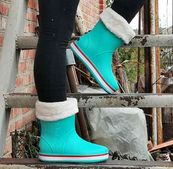 Жіночі Гумові Напівчоботи CROCS Бірюзові Чоботи Крокси Теплі Зимові (розміри: 36,37,38,39,41) — 12 Дніпро