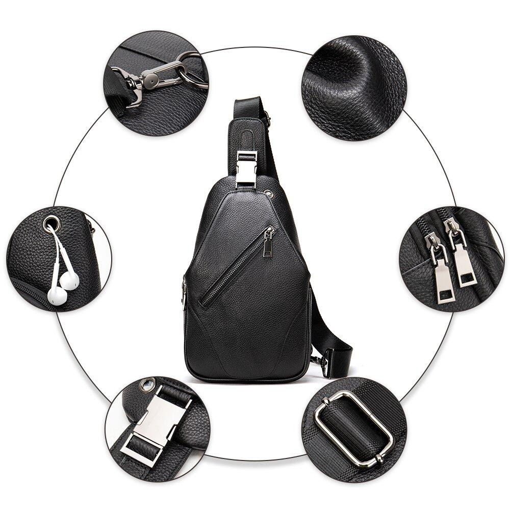 Сумка чоловіча слінг через плече в зернистій шкірі Чорна (Vintage) Київ - фото 9