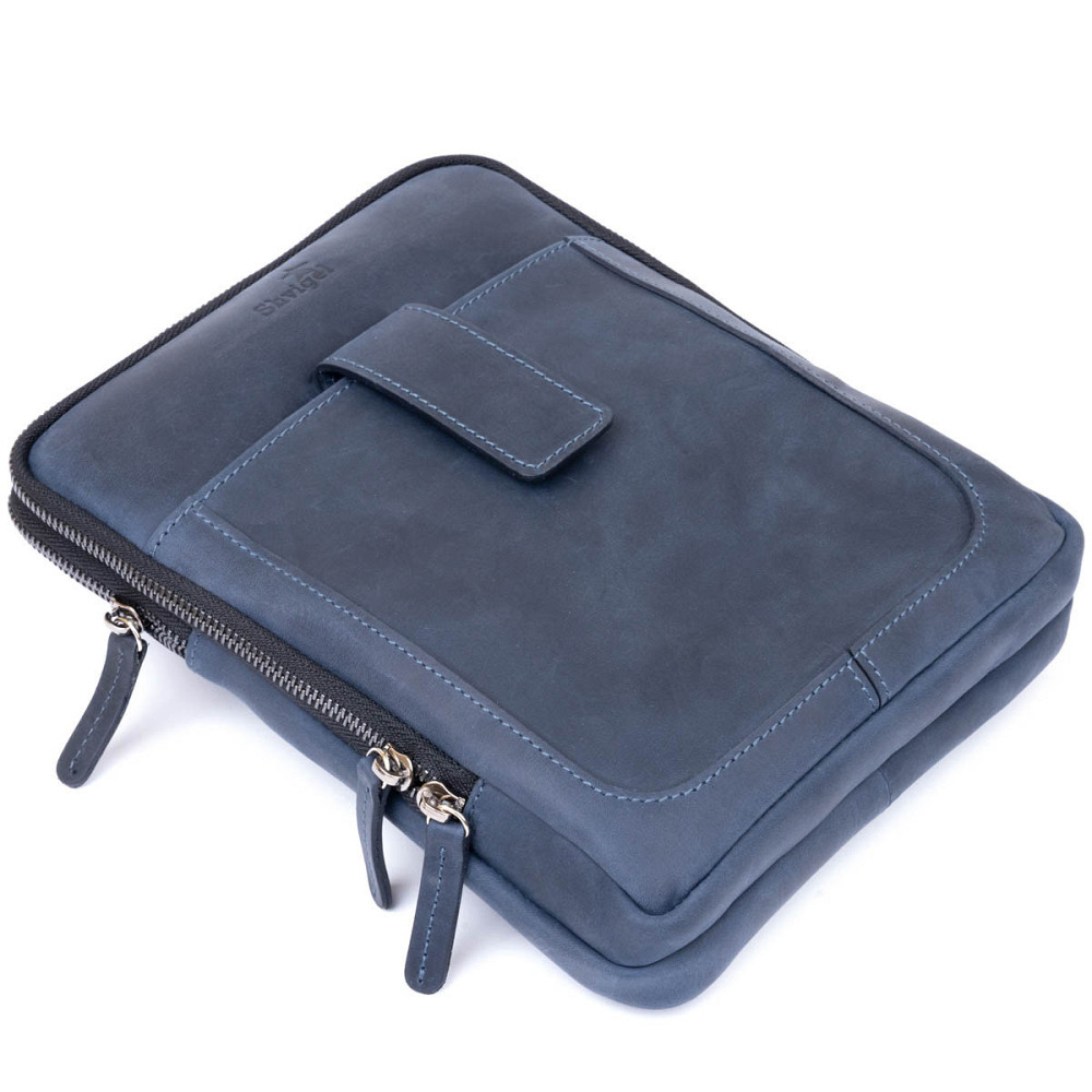 Сумка мужская планшет на два отделения винтажная кожаная SHVIGEL 11284 Синяя Киев - изображение 5