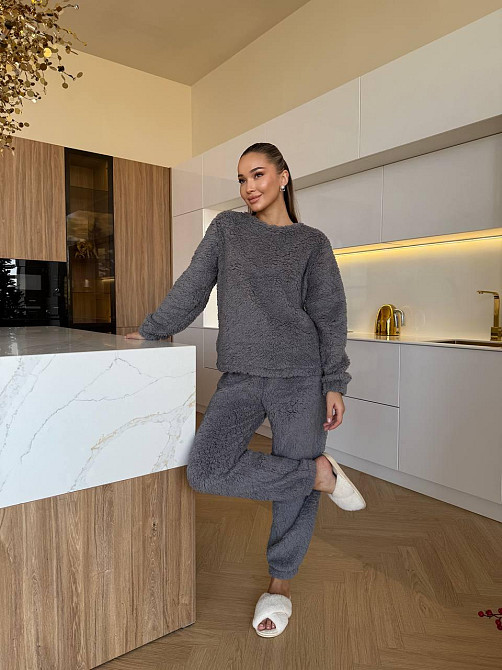 Жіноча затишна піжама-двійка: кофта та штани махра тедді Графіт, 48/52 Одеса - фото 7
