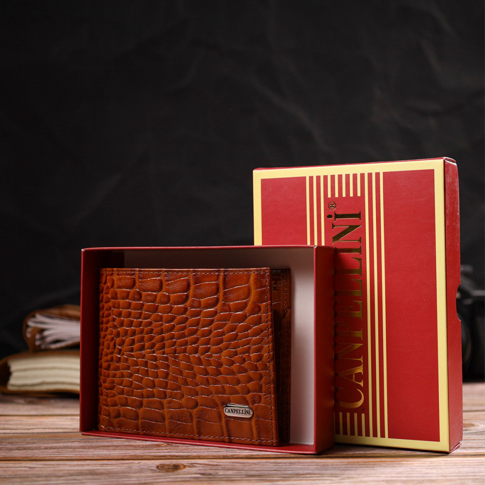 Фактурный мужской бумажник без застежки горизонтального формата из натуральной кожи с тиснением под крокодила CANPELLINI 21761 Киев - изображение 10