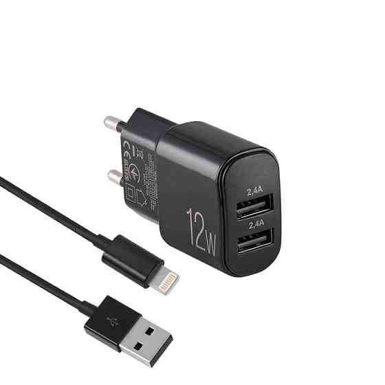 Сетевое зарядное устройство Brevia ePower 12W 2xUSB-A + кабель USB-A to Lightning 1м черный Львов