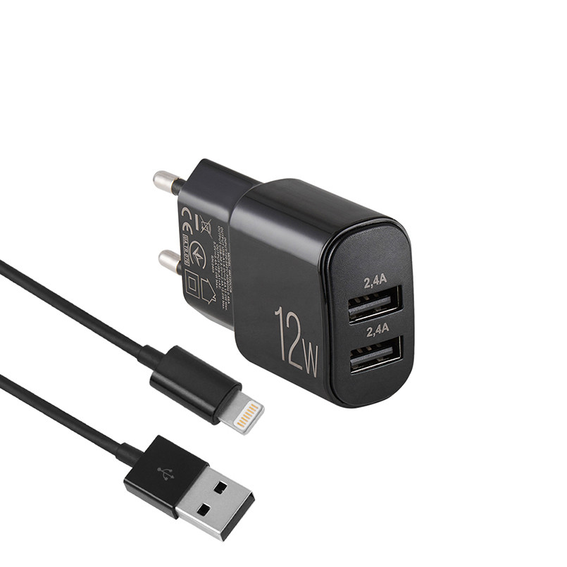 Сетевое зарядное устройство Brevia ePower 12W 2xUSB-A + кабель USB-A to Lightning 1м черный Львов - изображение 2