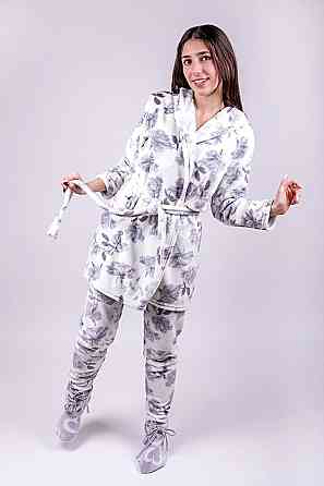 Жiноча пижама - комплект домашнiй теплый "Троянда на молочному" ,топ Крохатушка одяг Київ