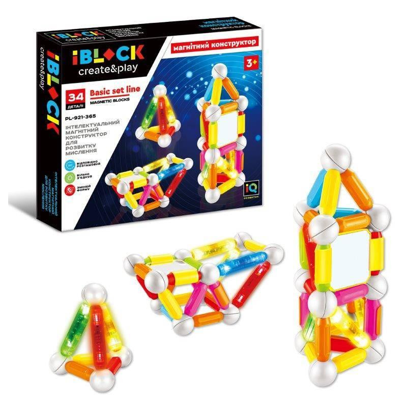 Контруктор магнитный  IBLOCK PL-921-365 (12шт) 34дет., в кор. 43*6*35.5 см, шт Київ - фото 1