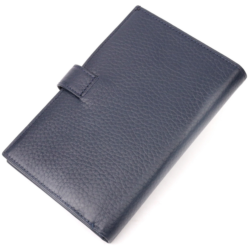 Вертикальное мужское портмоне с хлястиком из натуральной кожи KARYA 21190 Синий Киев - изображение 10