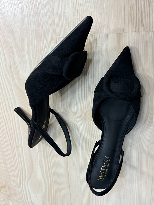 Туфли женские Meideli 566-22 slingback лодочки с пряжкой экозамша черные, 37, 23,5 см Киев - изображение 13