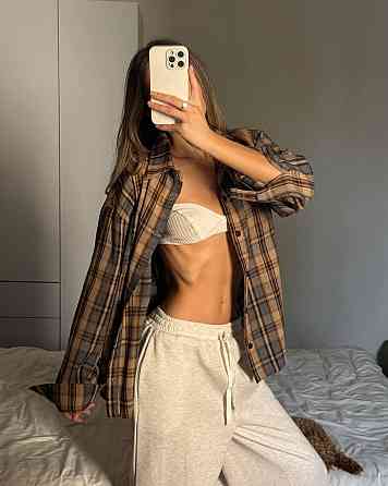 Женская трендовая оверсайз рубашка в клетку турецкий поликотон Песочный Одесса