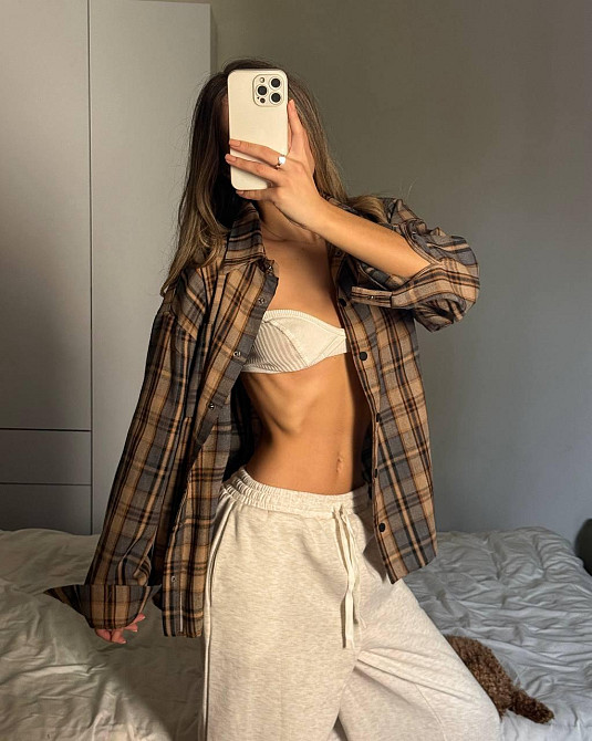 Женская трендовая оверсайз рубашка в клетку турецкий поликотон Песочный Одесса - изображение 3