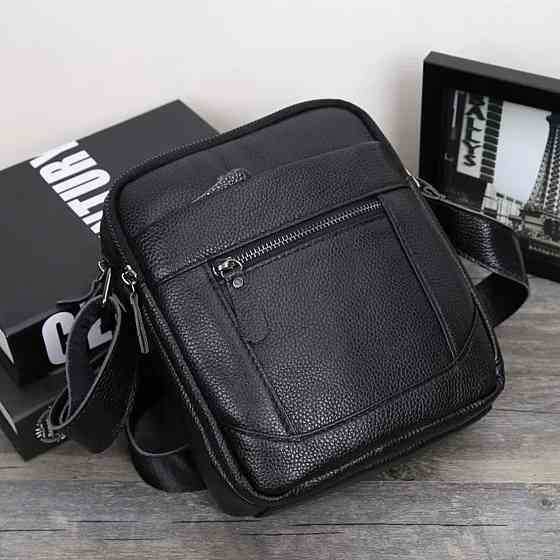Чорна чоловіча шкіряна сумка через плече Tiding Bag Київ