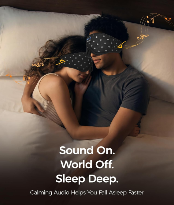 Bluetooth-маска для сну LOVE EYE 3D з навушниками — 100% затемнення, Hi-Fi звук, Bluetooth 5.4, для сну на боці, Чорна Київ - фото 4
