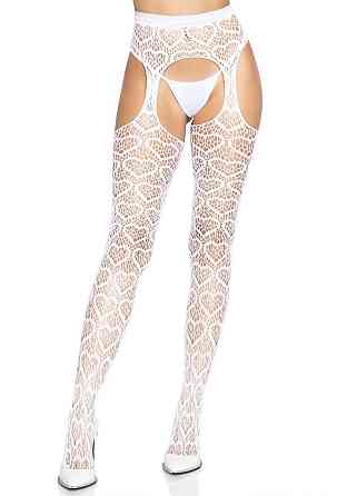 Ажурні колготки із сердечками Leg Avenue Heart White, one size, імітація панчіх Sex Aura Київ