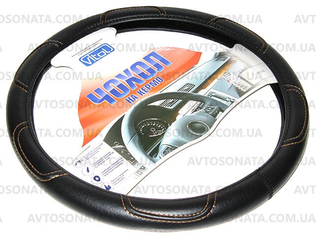 Оплетка 16113 L черная кожзам (коричн. нит.) Винница - изображение 2