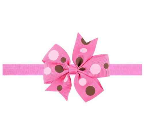Розовая детская повязка в разноцветный горошек - размер универсальный (на резинке), бантик 8см Киев