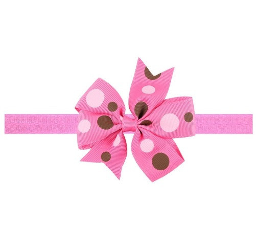 Розовая детская повязка в разноцветный горошек - размер универсальный (на резинке), бантик 8см Киев - изображение 1