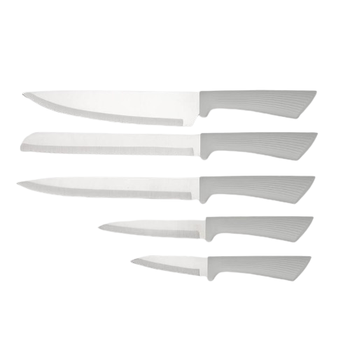 Набір ножів 8 предметів:(6шт + обробна дошка + підставка з тримачем паперових рушників) сірий MR-1413-GREY Maestro Житомир