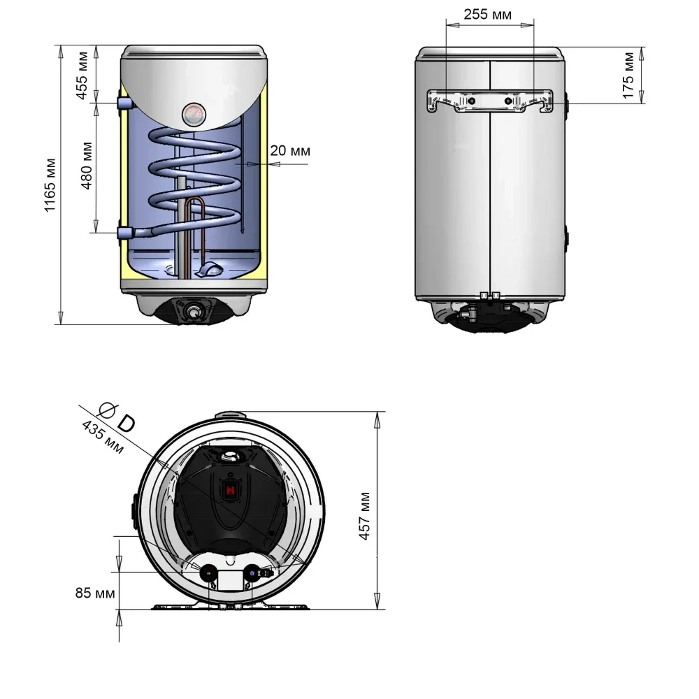 Комбинированный электрический водонагреватель 100 л теном 2 квт Thermo Alliance, водонагреватель для котла Харьков - изображение 2