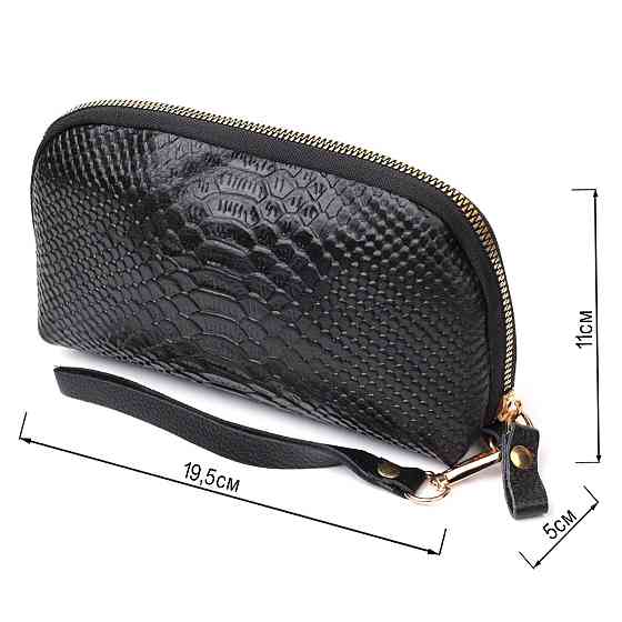 Фактурная женская барсетка из натуральной кожи с тиснением под змею Черный (Vintage) Киев