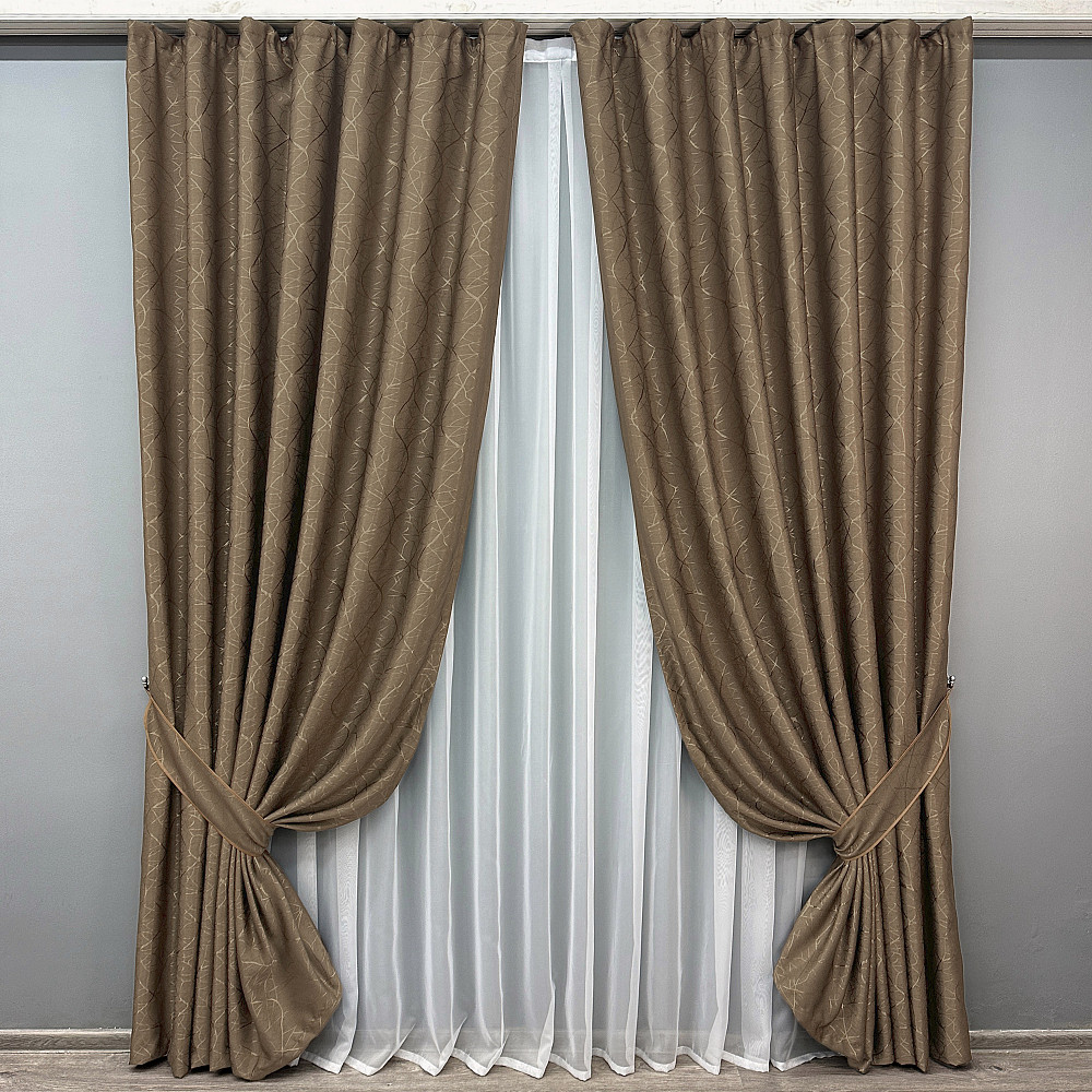 Комплект готових штор VR-Textil Льон Савана № 688ш Коричневий 200х270 см 2 шт (32-296) Київ - фото 2