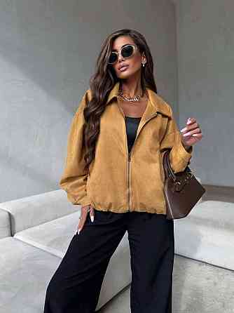 Жіночий стильний бомбер оверсайз на блискавці замш на дайвінгу Кемел, 42/46 Одеса
