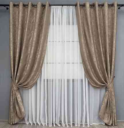 Комплект штор на люверсах VR-Textil Жаккард Sultan XO № 1682ш 150х250 см 2 шт какао (37-0198) Киев