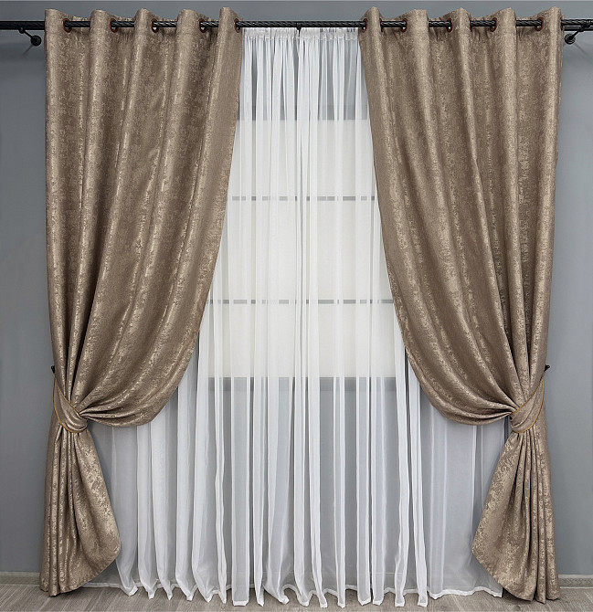 Комплект штор на люверсах VR-Textil Жаккард Sultan XO № 1682ш 150х250 см 2 шт какао (37-0198) Киев - изображение 2