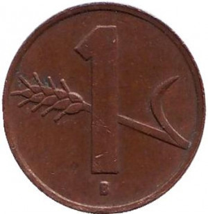 Монета 1 раппен. 1948,49 год, Швейцария. Полтава - изображение 1