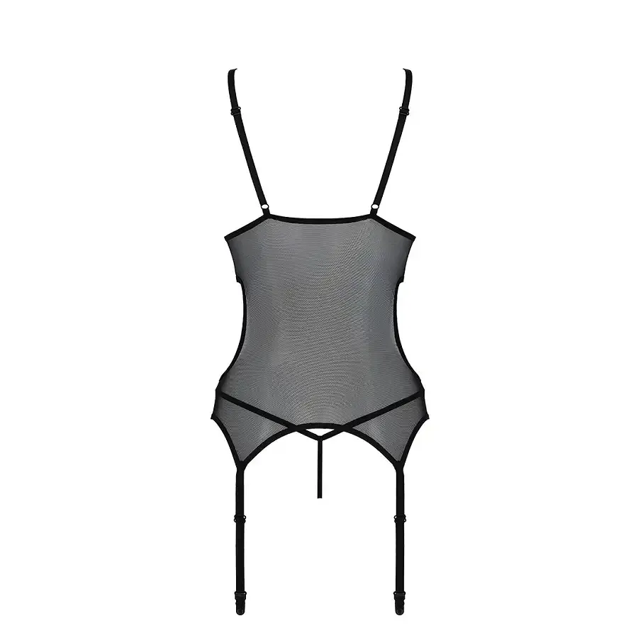 Корсет із підв’язками та ажурним ліфом Passion CHRISTA CORSET S/M, black, стрінги в комплекті Львів - фото 6