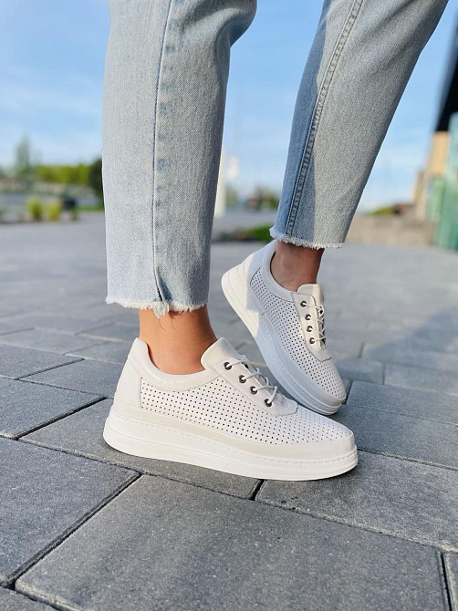 Lonza Жіночі кеди з натуральної шкіри білі весна - літо LONZA / Стильні кеди літні шкіряні р.38 Коломыя - изображение 6