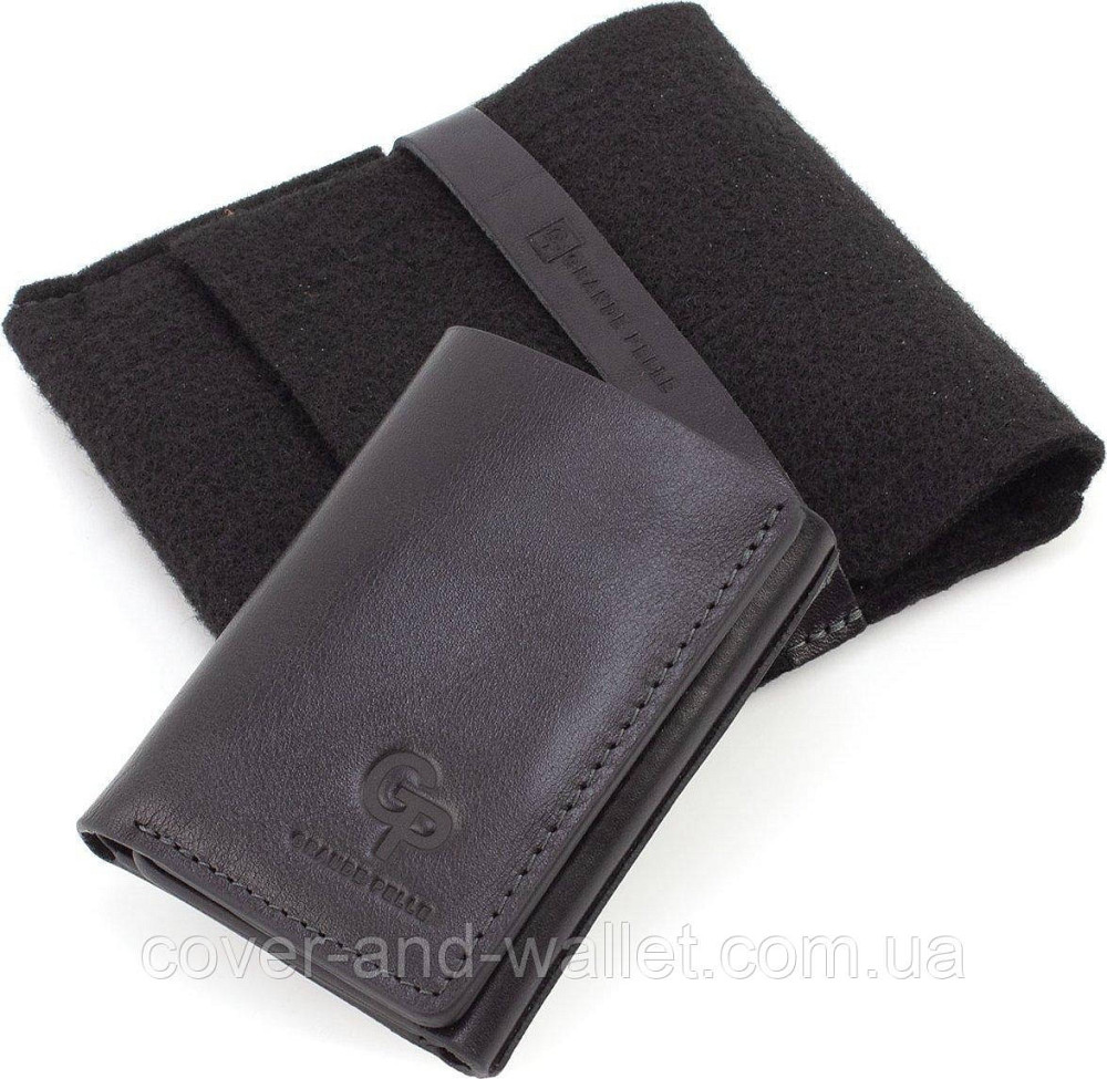 Универсальный мини кошелек вертикального типа из натуральной кожи черного цвета Grande Pelle Киев - изображение 1