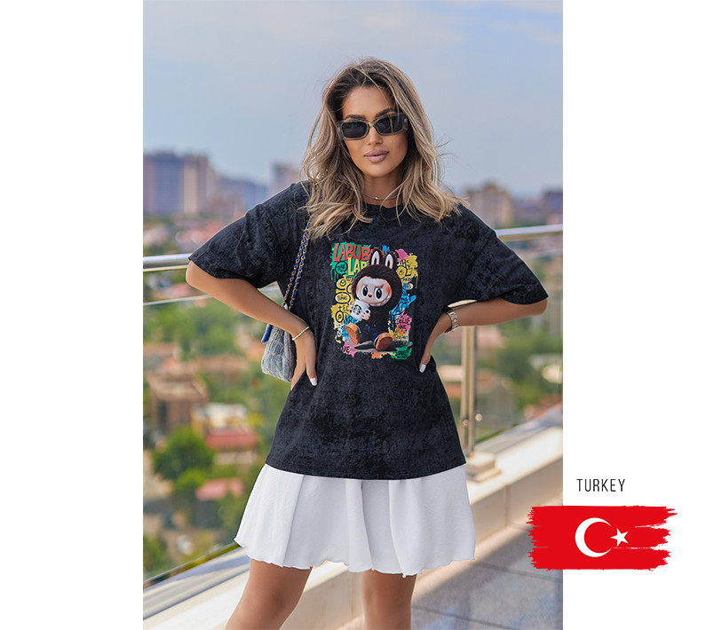 Бавовняна жіноча футболка тай-дай Labubu Graffiti Київ - фото 1