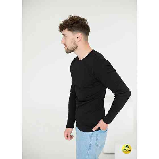 Чоловіча футболка з довгим рукавом лонгслів зі 100% бавовни Наталюкс 21-1308 3XL, Черный, Серый Киев