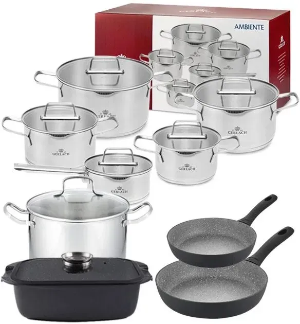 GERLACH AMBIENTE Комплект Каструлі Z POKRYWKAMI 10 EL + Сковорідки GRANITEX GREY 20, 28 CM Жаровня Каструля Киев - изображение 1