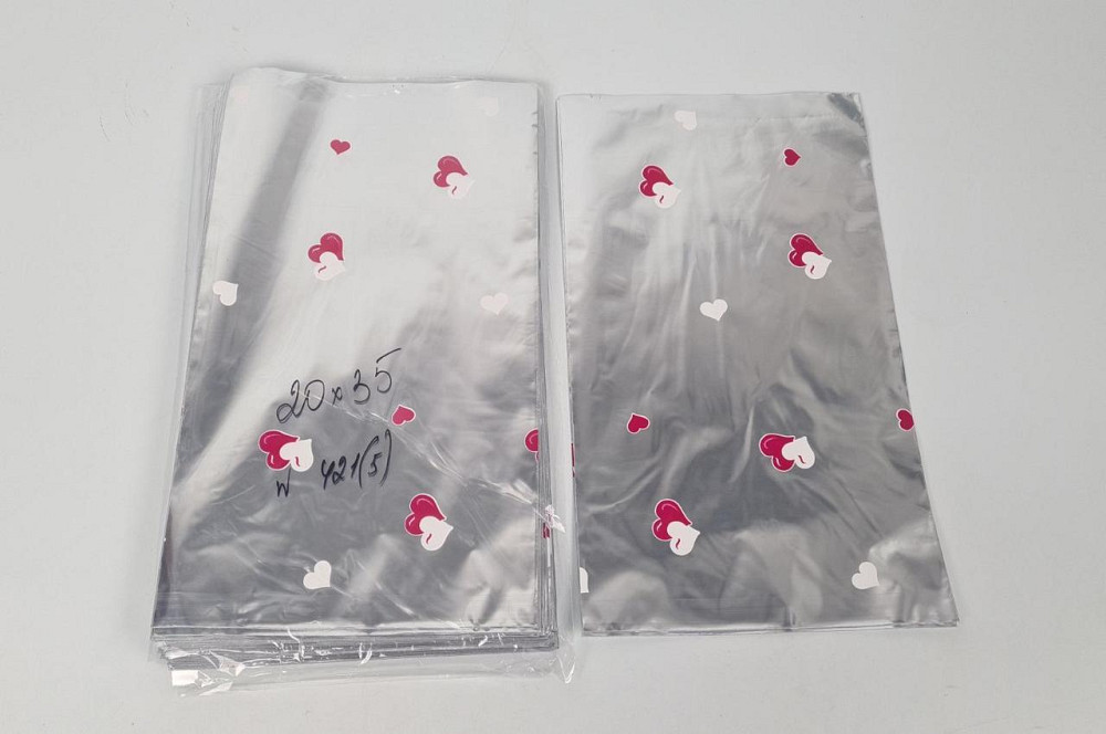 Пакет із малюнком для пакування подарунків (20*35) No421 (5) фольгований "Червоне серце" (100 шт.) Харків - фото 2