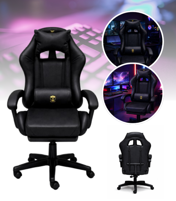 Геймерське крісло Primaveo з ергономічними подушками та висувною підставкою для ніг, Чорний Київ - фото 5