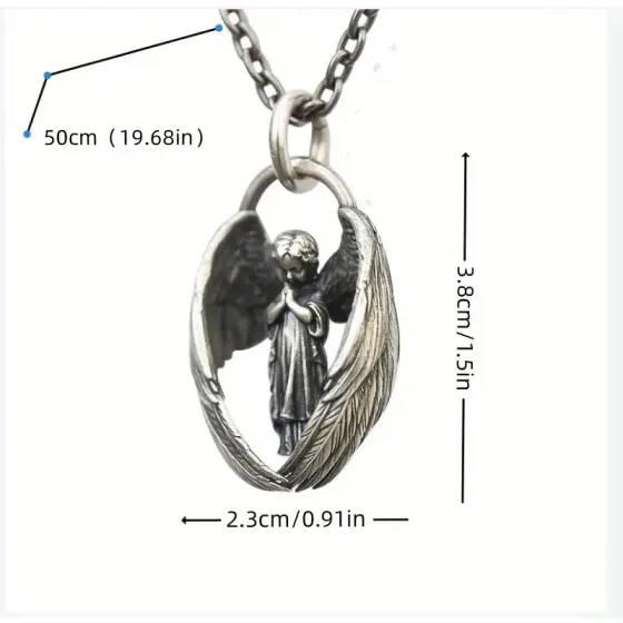 Кулон с ангелом, который молится – серебристый ретро-оберег на цепочке Киев